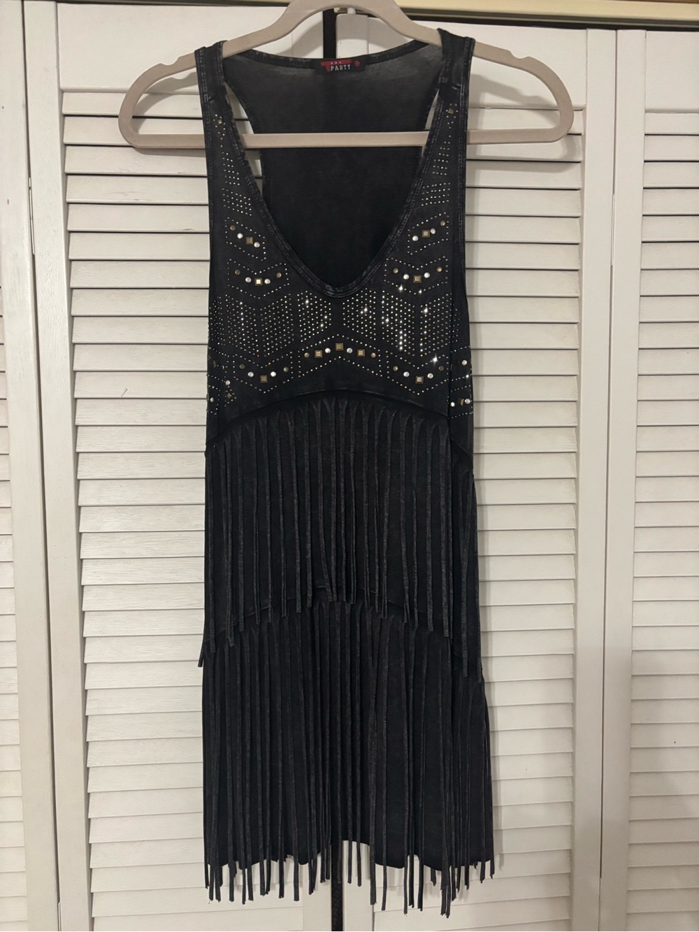 T Party Charcoal Black Studded Fringe Tunic/Mini Dress